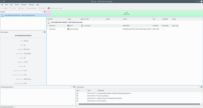 Captura de pantalla de Gestor de particions del KDE